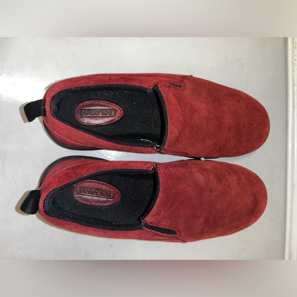 Lands End 86168 Womens Size 9HB Dark Red Suede Leather SlipOn Clogs Mocs Loafers